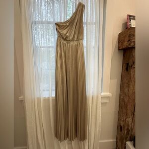 BCBG one shoulder pleated dress champagne gold size XS